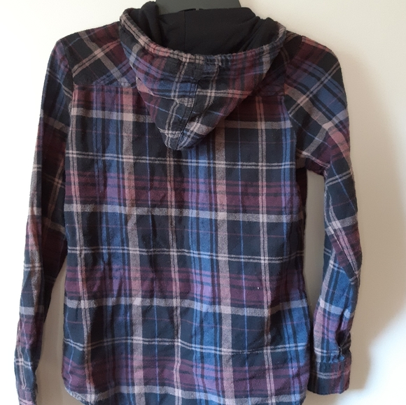Purple Plaid Hooded Button Up Shirt - Picture 2 of 2